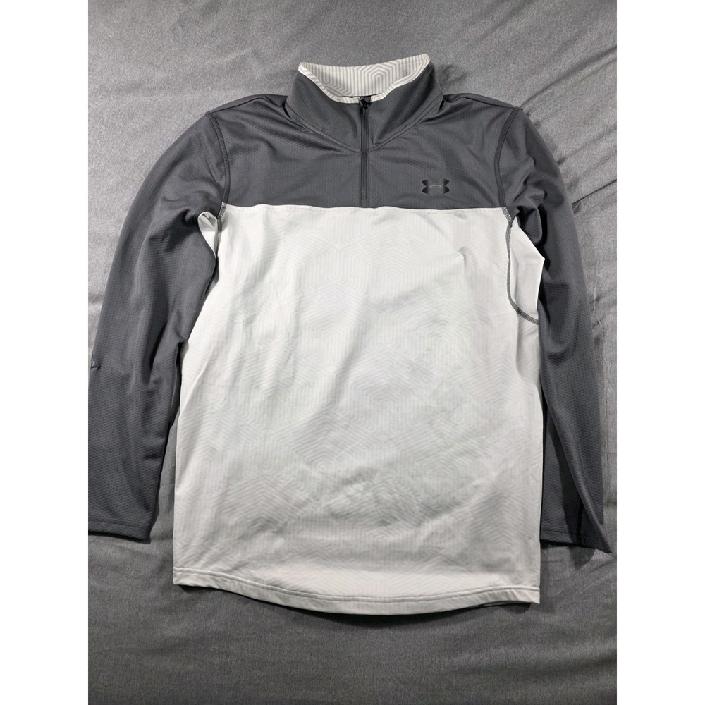 Under Armour ColdGear 1/4 Zip Mock Neck Compression Shirt Mens 2XL White Gray
